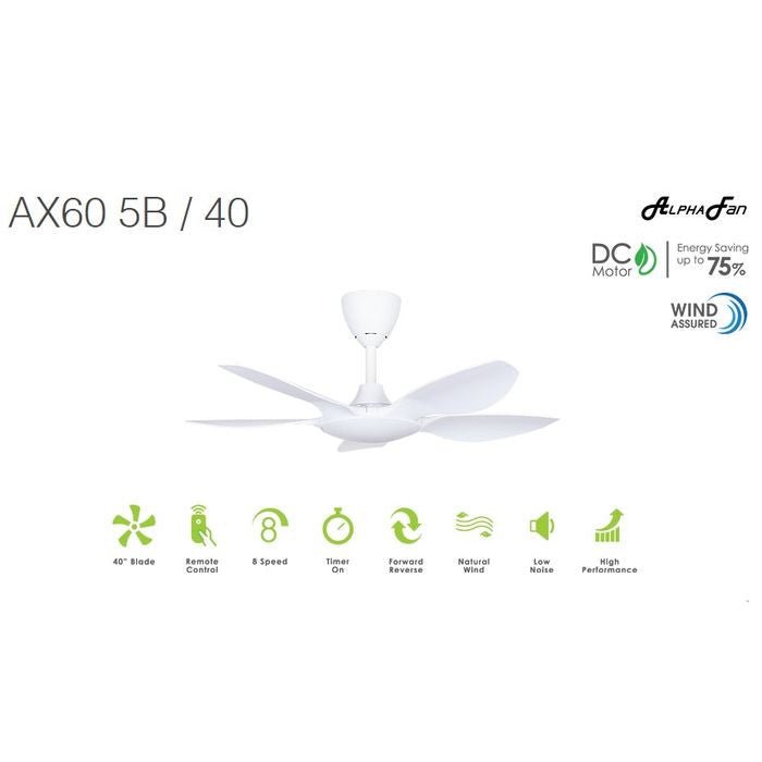 Alpha AX60 5B/40 MATT WHITE Ceiling Fan 40" 5 Blades With Remote Matt White | TBM Online