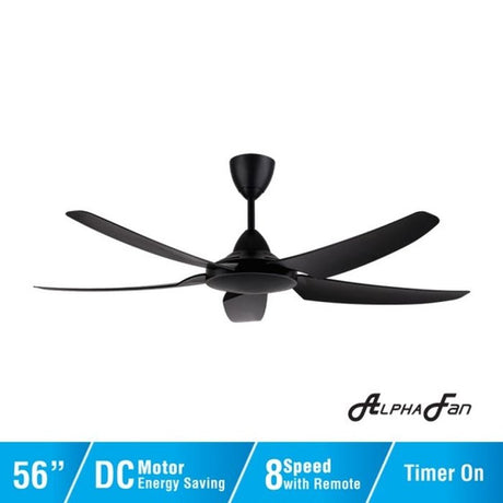 Alpha AX666 (DC) 5B/56 BLACK Ceiling Fan 56" 5 Blades With DC Motor Black | TBM Online