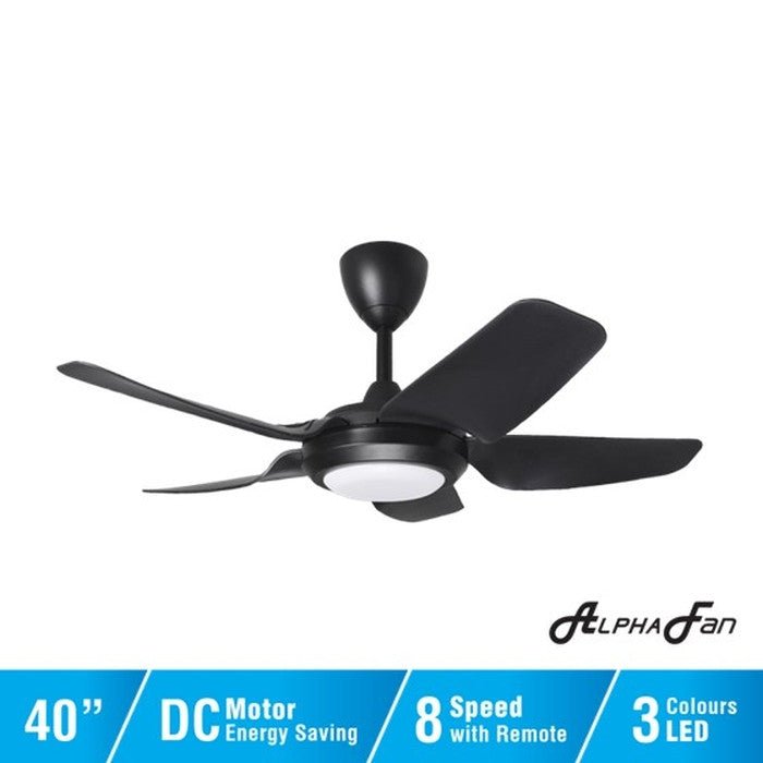 Alpha PRIMA 5B/40 LED MATT BLACK Ceiling Fan 5 Blades 40 Inch LED Motor DC Matt Black | TBM Online