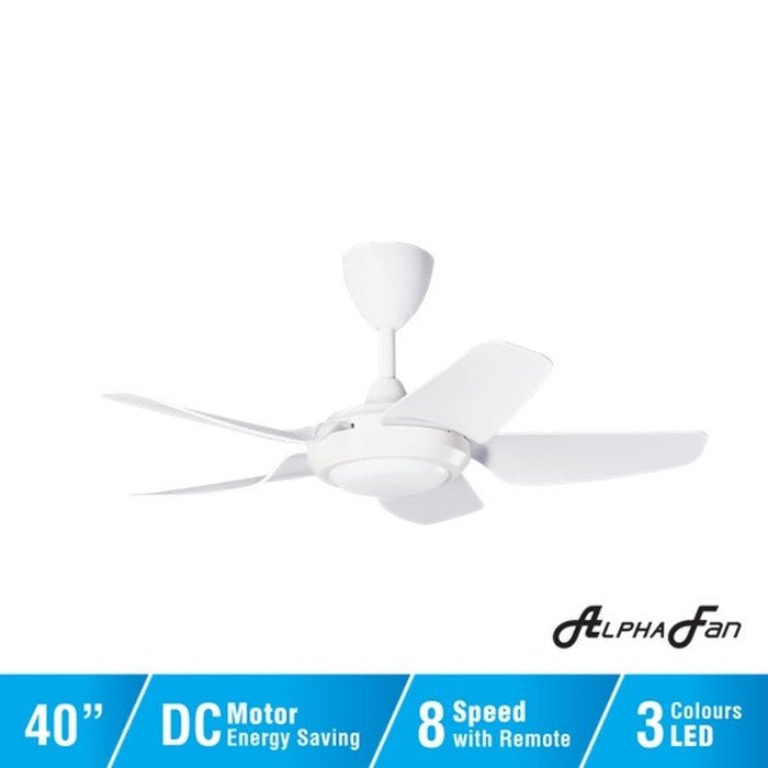 Alpha PRIMA 5B/40 LED MATT WHITE Ceiling Fan 5 Blades 40 Inch LED Motor DC Matt White | TBM Online