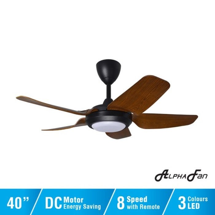 Alpha PRIMA 5B/40 LED WALNUT MATT BLACK Ceiling Fan 5 Blades 40 Inch LED Motor DC Walnut Matt Black | TBM Online