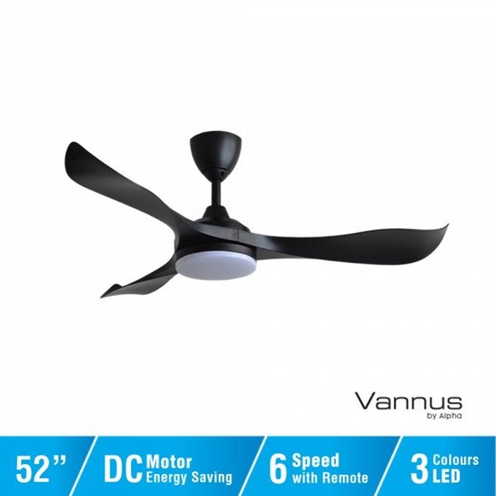 Vannus VC2 3B/52 LED MATT BLACK Ceiling Fan 52" 3 Blades With LED Matt Black | TBM Online