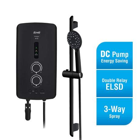 Alpha IM-9I MATTE BLACK SP (M/B-G12) 4.5KW Home Shower With DC Pump Super Power 4.5KW All Matt Black | TBM Online
