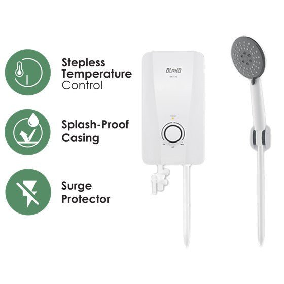 Alpha SK-17E Home Shower Double Relay ELSD Without Pump White | TBM - Your Neighbourhood Electrical Store