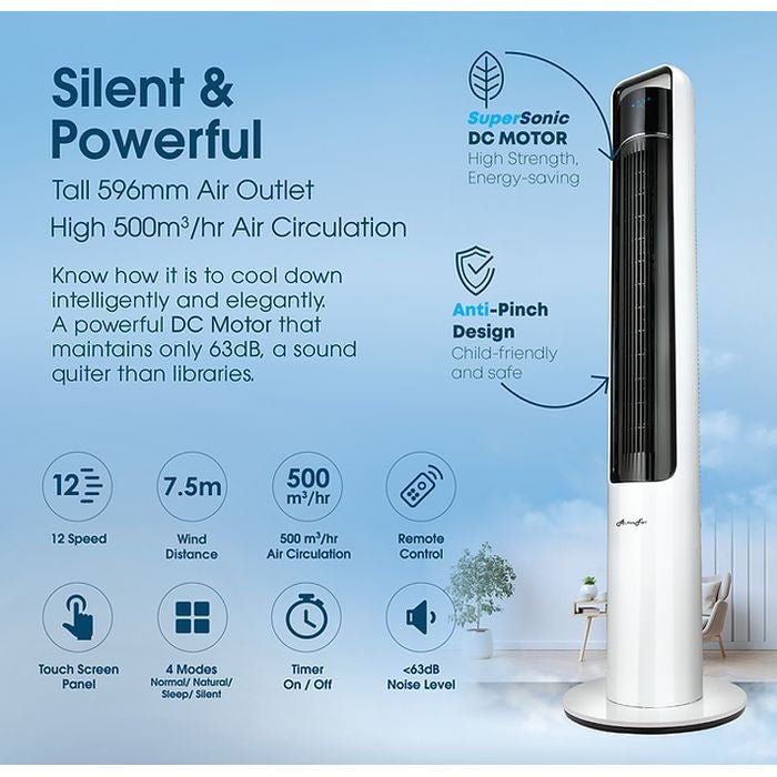 Alpha BREEZ PREMIUM TOWER FAN Tower Fan 12 Speed Silent And Powerful Super Sonic DC Motor | TBM Online