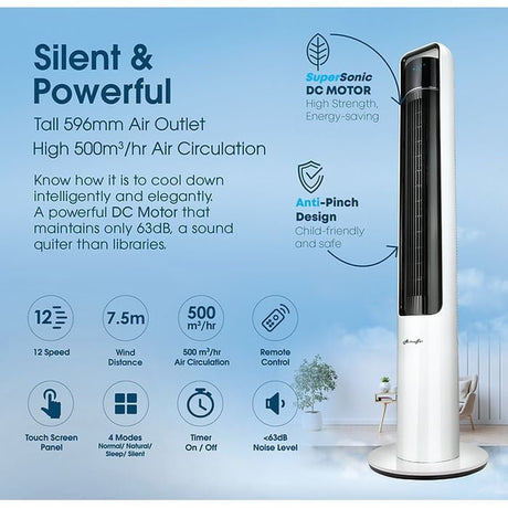 Alpha BREEZ PREMIUM TOWER FAN Tower Fan 12 Speed Silent And Powerful Super Sonic DC Motor | TBM Online