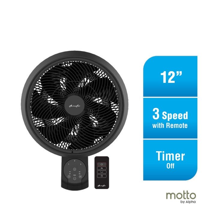 Alpha MOTTO WF 60/12-AC BLACK Motto Wall Fan 60 12" AC Motor Black | TBM Online