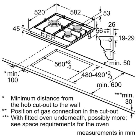 Bosch PCC6A5B90 Gas Hob Series 6 3 Burners Stainless Steel 60cm | TBM Online