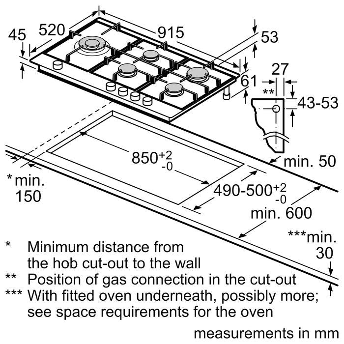 Bosch PCS9A5B90 Hob 90 CM, 5 Burners 5.0 KW Wok Burner, Flame Select, Stainless Steel | TBM Online