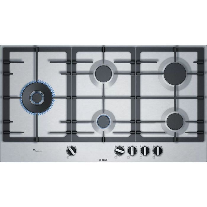 Bosch PCS9A5B90 Hob 90 CM, 5 Burners 5.0 KW Wok Burner, Flame Select, Stainless Steel | TBM - Your Neighbourhood Electrical Store