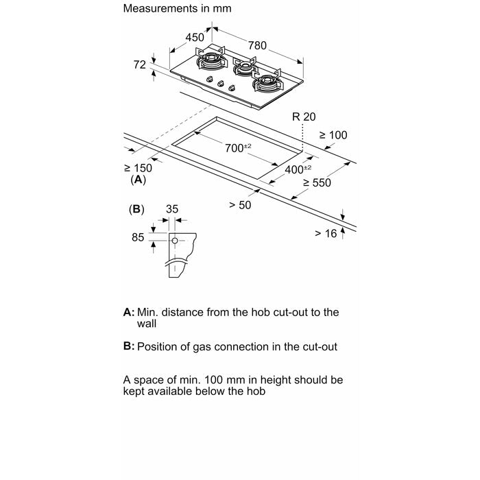 Bosch PMD83A31AX Cooker Hob 3 Burners Series 4 78cm | TBM Online