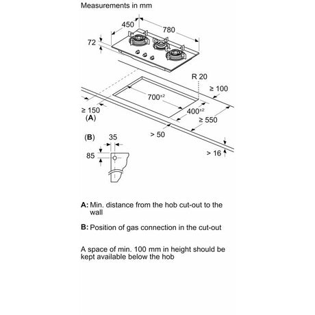 Bosch PMD83A31AX Cooker Hob 3 Burners Series 4 78cm | TBM Online