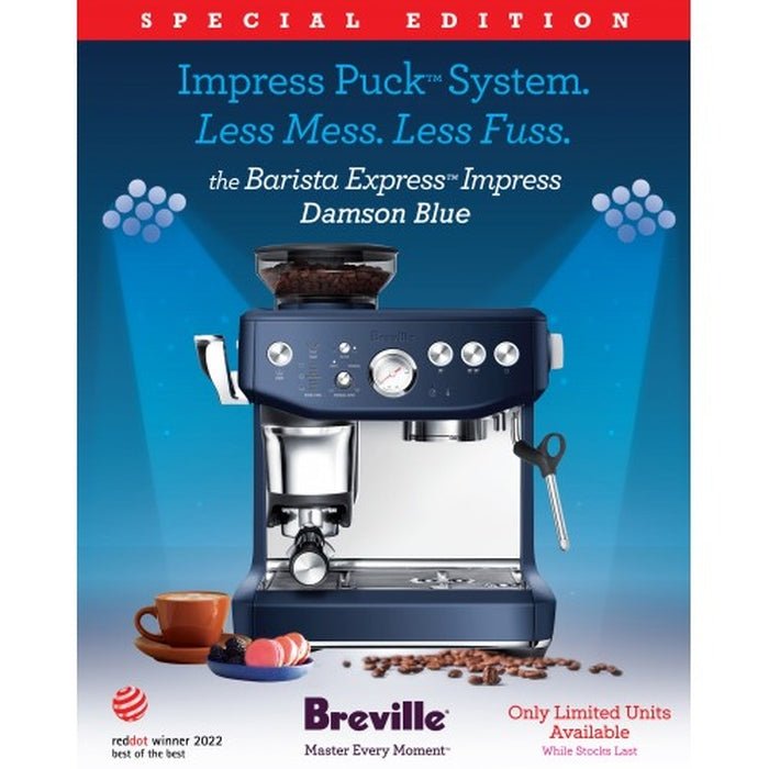 Breville BES876DBL Espresso Coffee Machine Barista Express Impress Damson Blue | TBM Online