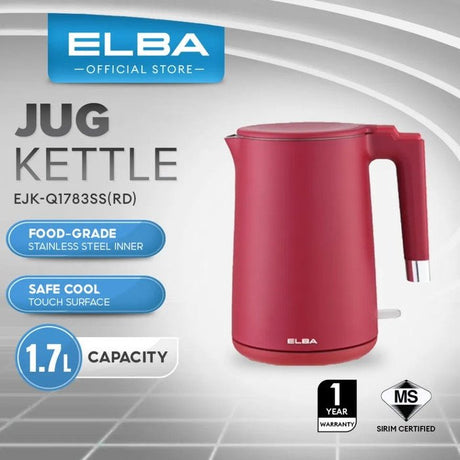 Elba EJK-Q1783SS(RD) Jug Kettle Stainless Steel 1.7L Red | TBM Online
