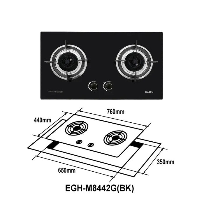 Elba EGH-M8442G(BK) Glass Hob 2 Burners Temperred Glass Black | TBM Online