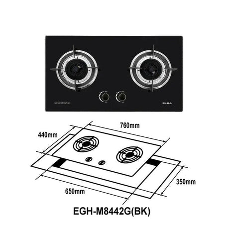Elba EGH-M8442G(BK) Glass Hob 2 Burners Temperred Glass Black | TBM Online