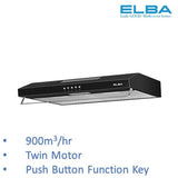 Elba ESH-M7598(BK) Cooker Slim Hood Suction Power Twin Motor 900M3/HR Black | TBM Online