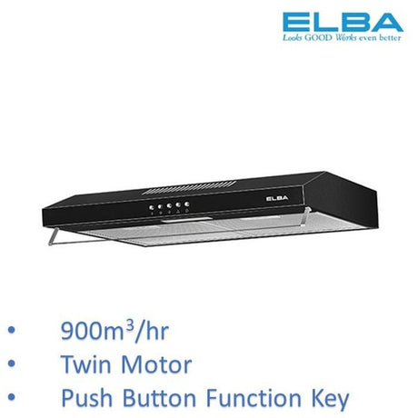 Elba ESH-M7598(BK) Cooker Slim Hood Suction Power Twin Motor 900M3/HR Black | TBM Online