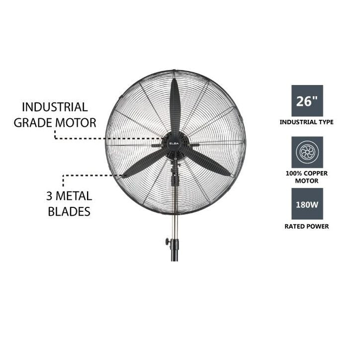 Elba EISF-G2601(BK) Industrial Stand Fan 26'' 3 Spees 180W | TBM Online