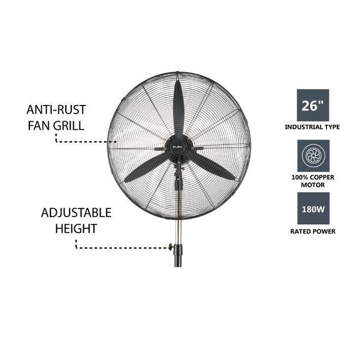 Elba EISF-G2601(BK) Industrial Stand Fan 26'' 3 Spees 180W | TBM Online