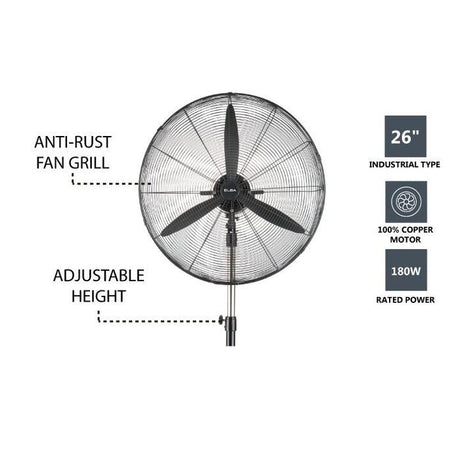 Elba EISF-G2601(BK) Industrial Stand Fan 26'' 3 Spees 180W | TBM Online