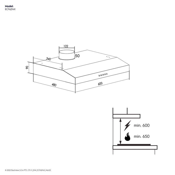 Electrolux ECF6214X Cooker Hood Slimline Suction Power 600M3/hr 60cm | TBM Online
