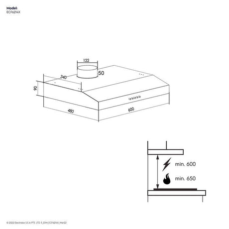 Electrolux ECF6214X Cooker Hood Slimline Suction Power 600M3/hr 60cm | TBM Online
