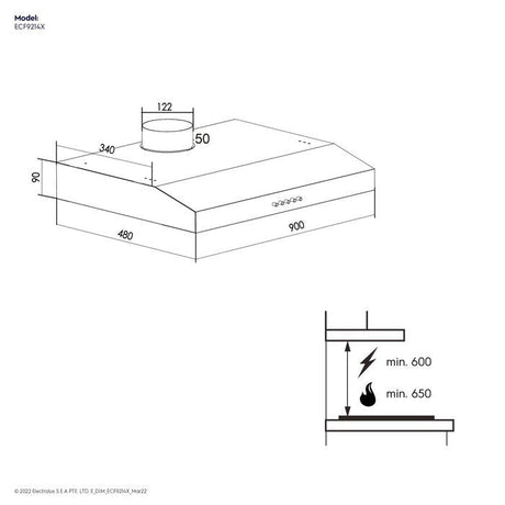 Electrolux ECF9214X Cooker Hood Slimline Suction Power 600M3/hr 90cm | TBM Online