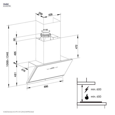 Electrolux ECS9979K Cooker Hood Sloop Sliding Panel Suction Power 1700M3/HR | TBM Online