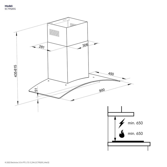 Electrolux ECT9520G 90CM Glass Chimney Hood | TBM Online