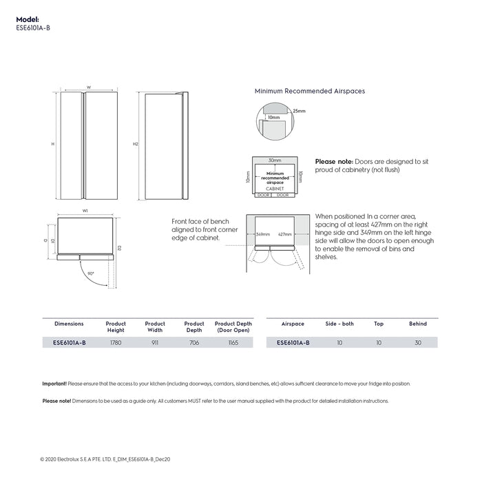 Electrolux ESE 6101A-BMY Side By Side Fridge Inverter Matt Door G606L | TBM Online