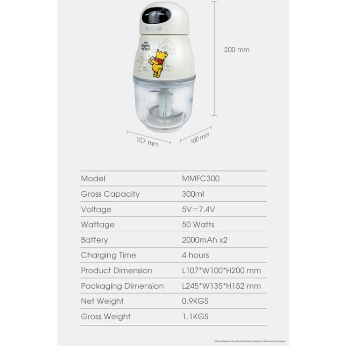 Mayer MMFC300-PH Disney Winnie The Pooh Rechargeable Usb Food Chopper 0.3L | TBM Online
