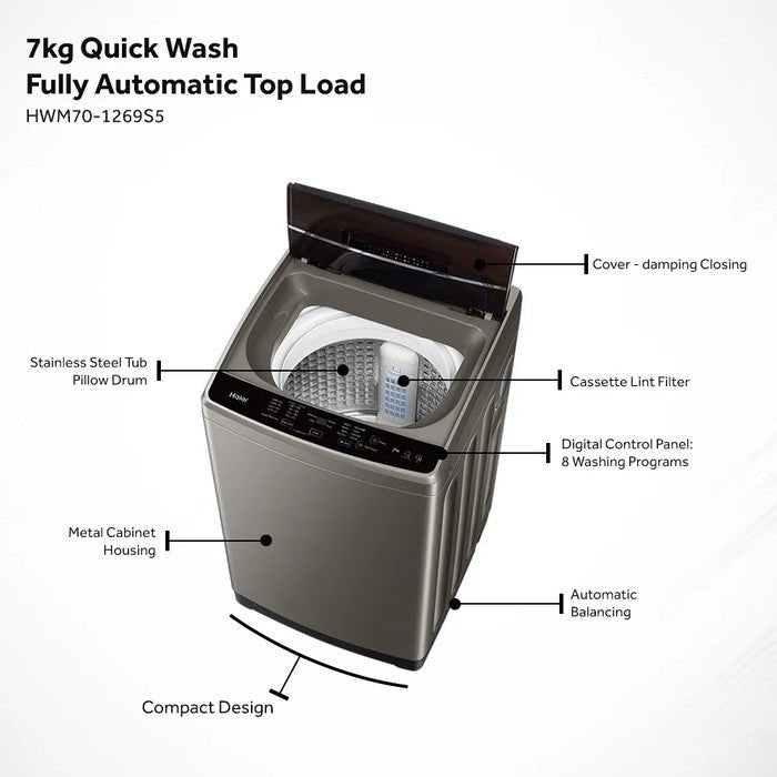 Haier HWM70-1269S5 Top Load Washer Fully Auto 7.0 kg | TBM Online