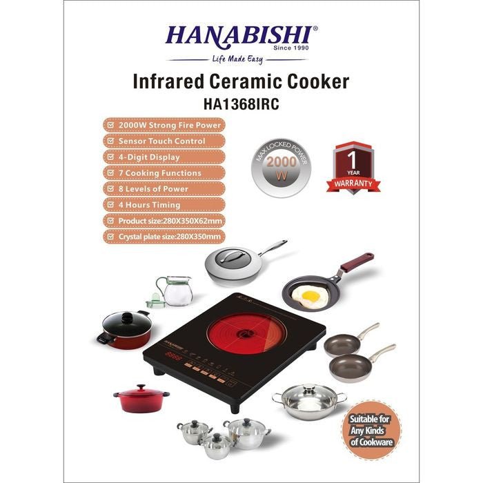 Hanabishi HA1368IRC Ceramic Cooker Infrared 2000W | TBM Online