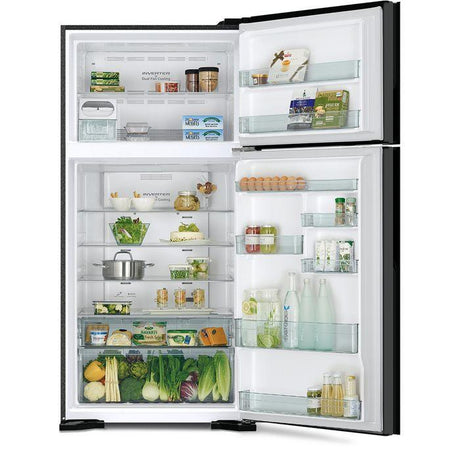 Hitachi R-V710P7M-1 BBK Fridge 2 Doors G601L Inverter Stylish Series Brilliant Black | TBM Online
