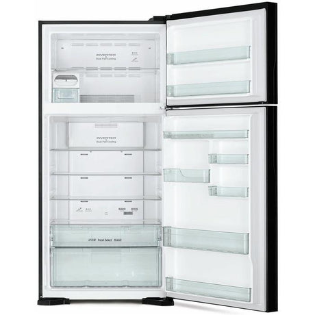 Hitachi R-VG710P7M-1 GBK Fridge 2 Doors G601L Inverter Glass Black | TBM Online