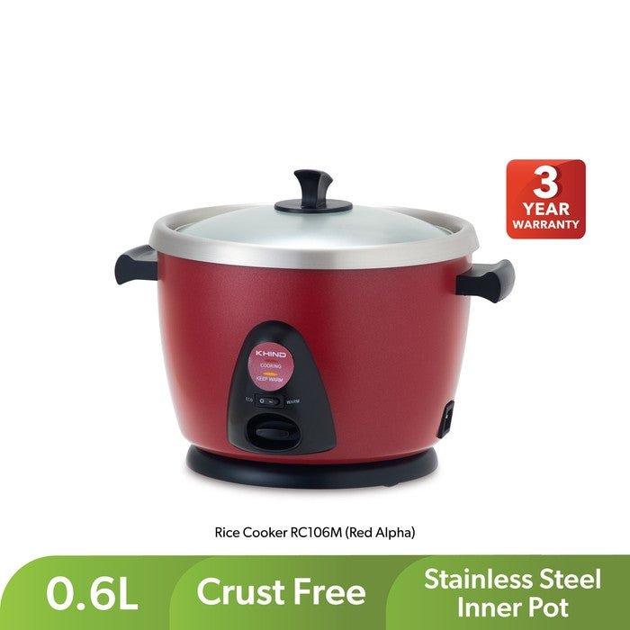 Khind RC106M RED ALPHA Anshin Conventional Rice Cooker 0.6L SS Inner Pot Red Alpha | TBM Online