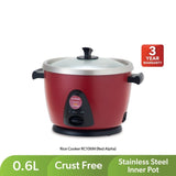 Khind RC106M RED ALPHA Anshin Conventional Rice Cooker 0.6L SS Inner Pot Red Alpha | TBM Online