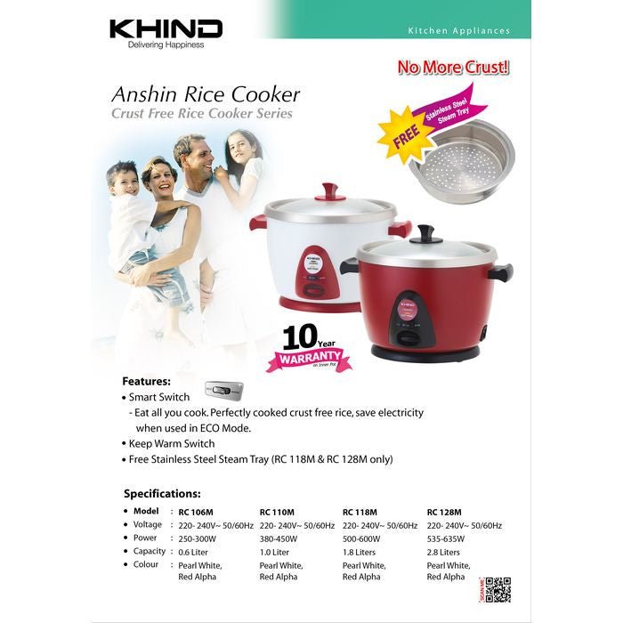 Khind RC128M PW Anshin Rice Cooker 2.8L Pearl White | TBM - Your Neighbourhood Electrical Store