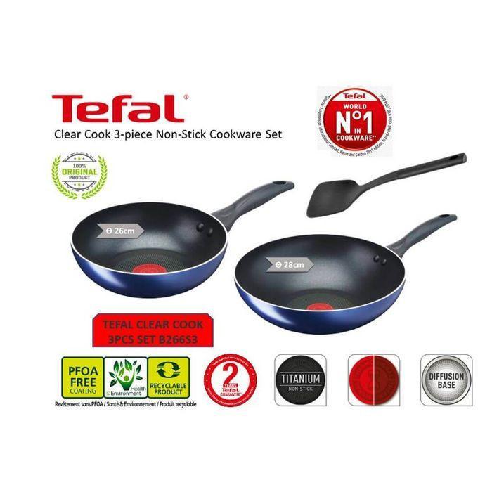 Tefal B266S3 Clear Cook 3-PCS Set Frypan 26CM/Wokpan 28CM/Small Spatula | TBM Online