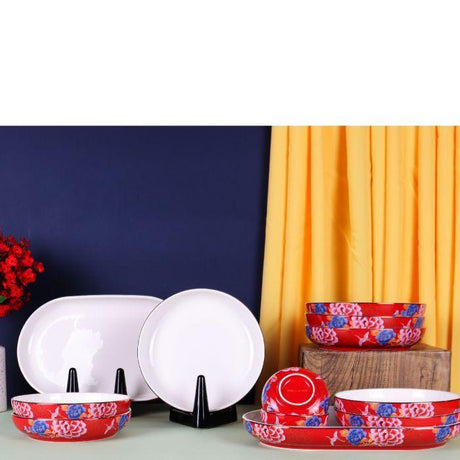 Color King 3636-12S-R Emperial Peony Plate Set With Golden Rim Red | TBM Online