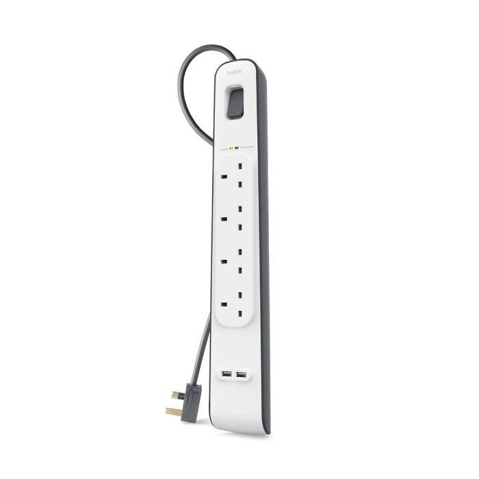Belkin BSV401SA2M Socket 4 Way Surge + 2.4A Usb Protection 2 Meter | TBM - Your Neighbourhood Electrical Store