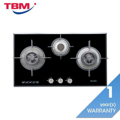 Elba EGH-G8593G(BK) Gas Hob 3 Burners Tempered Glass With Mirror Edges Black | TBM Online