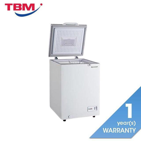 Sharp SJC118 Chest Freezer G110L Led Light R600A Refrigerant Wheels Safety Lock With Key White Inner Wall Dual Cooling & Extra Cool White Color | TBM Online