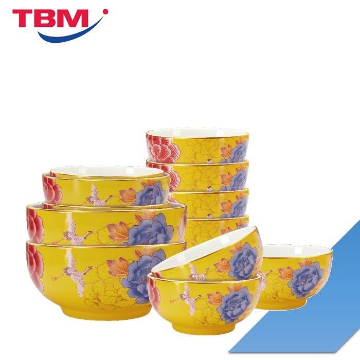 Color King 3637-12S-Y Emperial Peony Bowl Set With Golden Rim Yellow | TBM Online