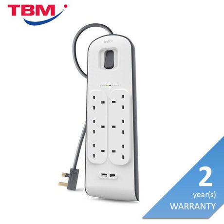 Belkin BSV604SA2M Socket 6 Way Surge + 2.4A Usb Protection 2 Meter | TBM Online