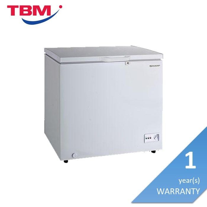 Sharp SJC218 Chest Freezer G220L LED Light R600A Refrigerant Wheels Safety Look With Key White Inner Wall Dual Cooling & Extra Cool White Color | TBM Online