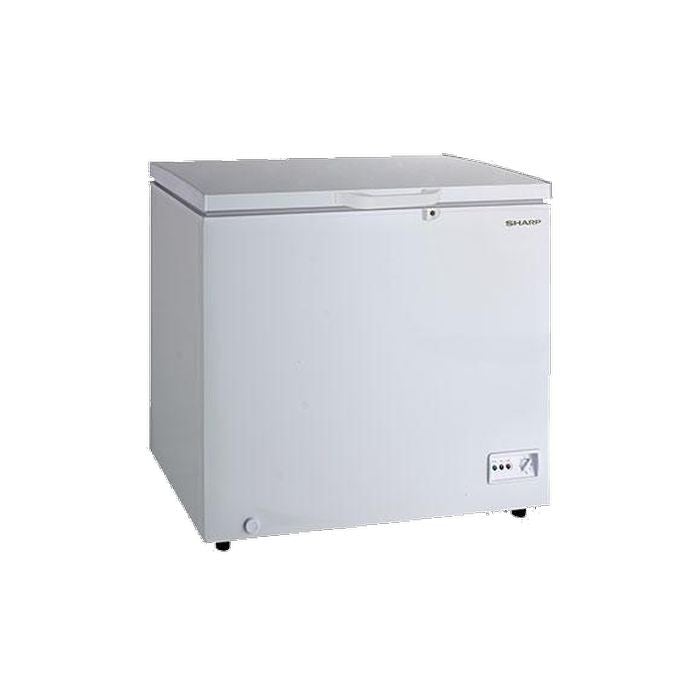 Sharp SJC218 Chest Freezer G220L LED Light R600A Refrigerant Wheels Safety Look With Key White Inner Wall Dual Cooling & Extra Cool White Color | TBM Online