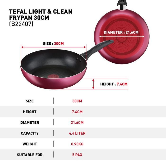 Tefal B22407 Cookware Light & Clean Frypan 30CM | TBM Online