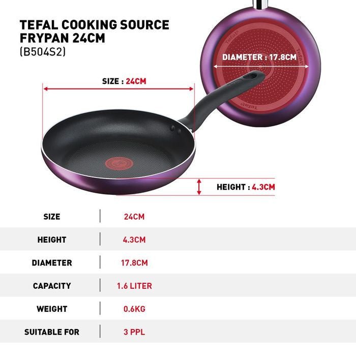 TEFAL B504S2 COOKING SOURCE 3 PCS Set: Frypan 24cm + Saucepan 18cm + Lid | TBM Online